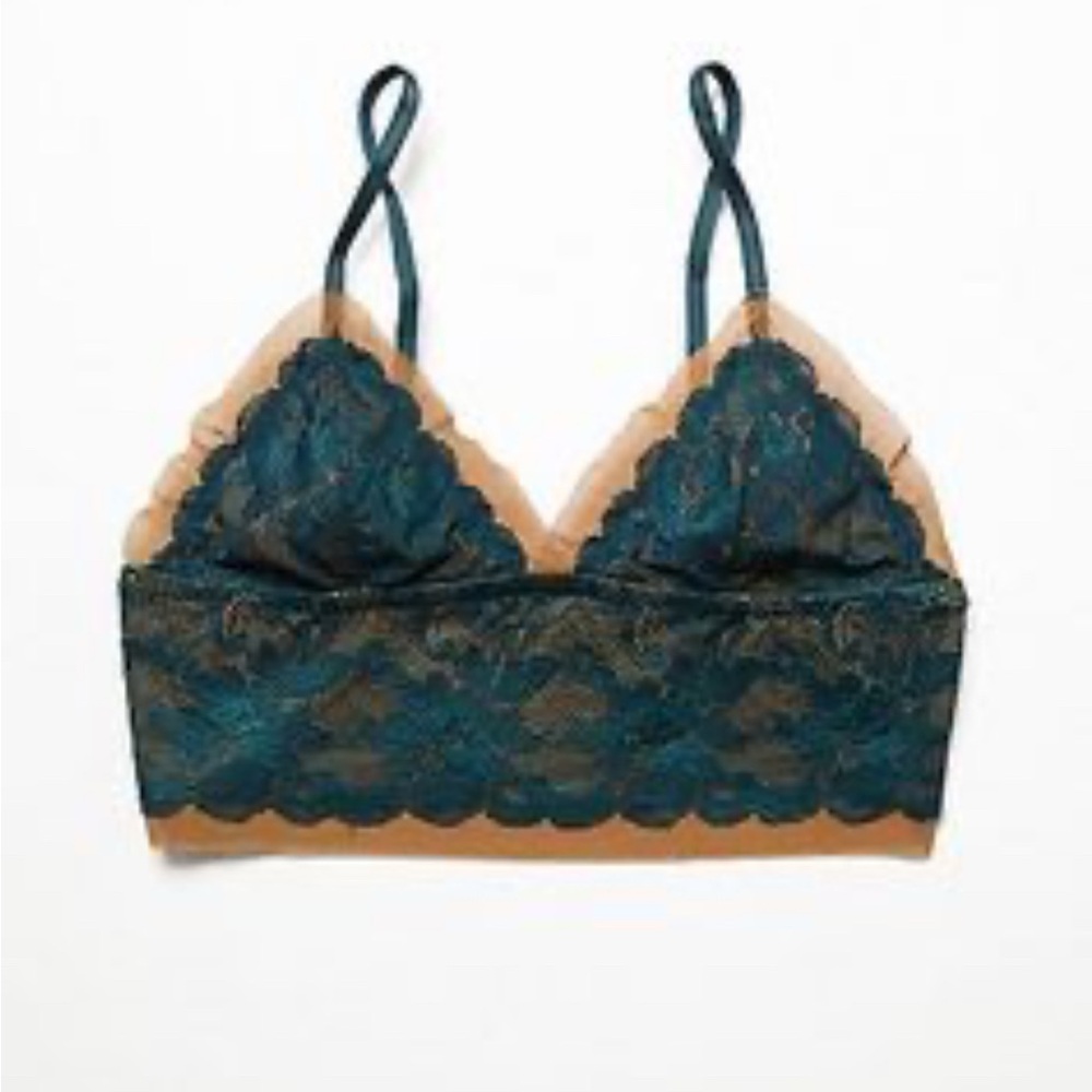 Free People Intimately Lace Bralette in Teal and Tan
